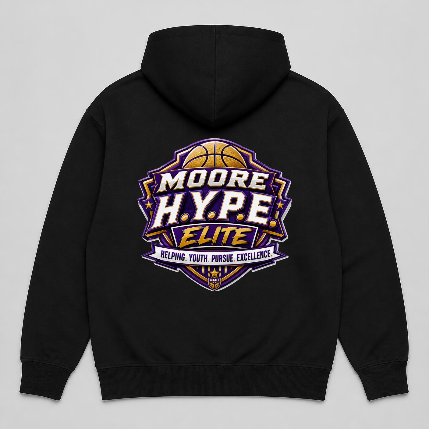 Moore H.Y.P.E. Elite Black hoodie Back print mockup