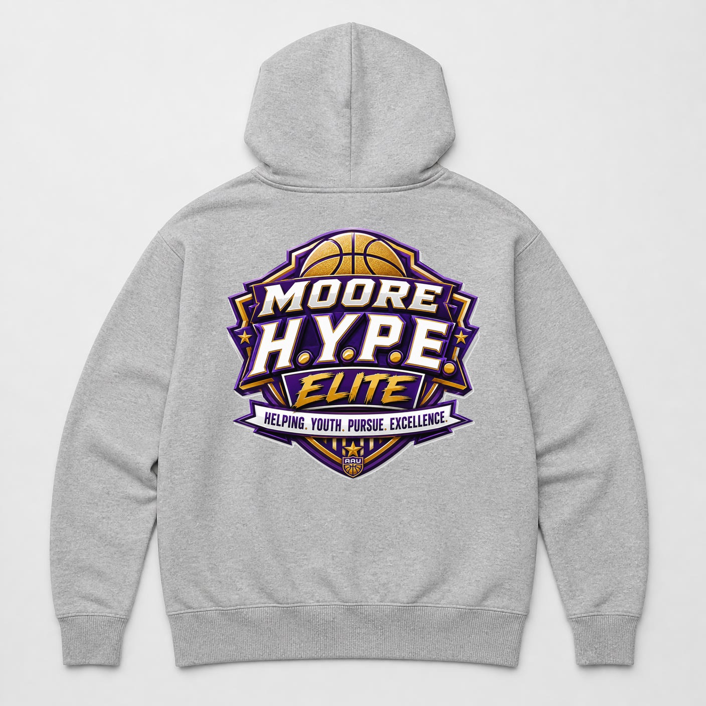 Moore H.Y.P.E. Elite Heather grey hoodie Back print mockup