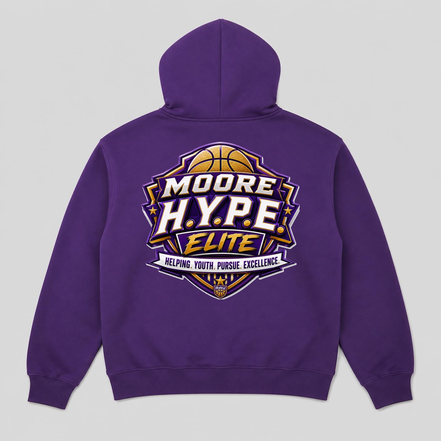 Moore H.Y.P.E. Elite Purple hoodie Back print mockup