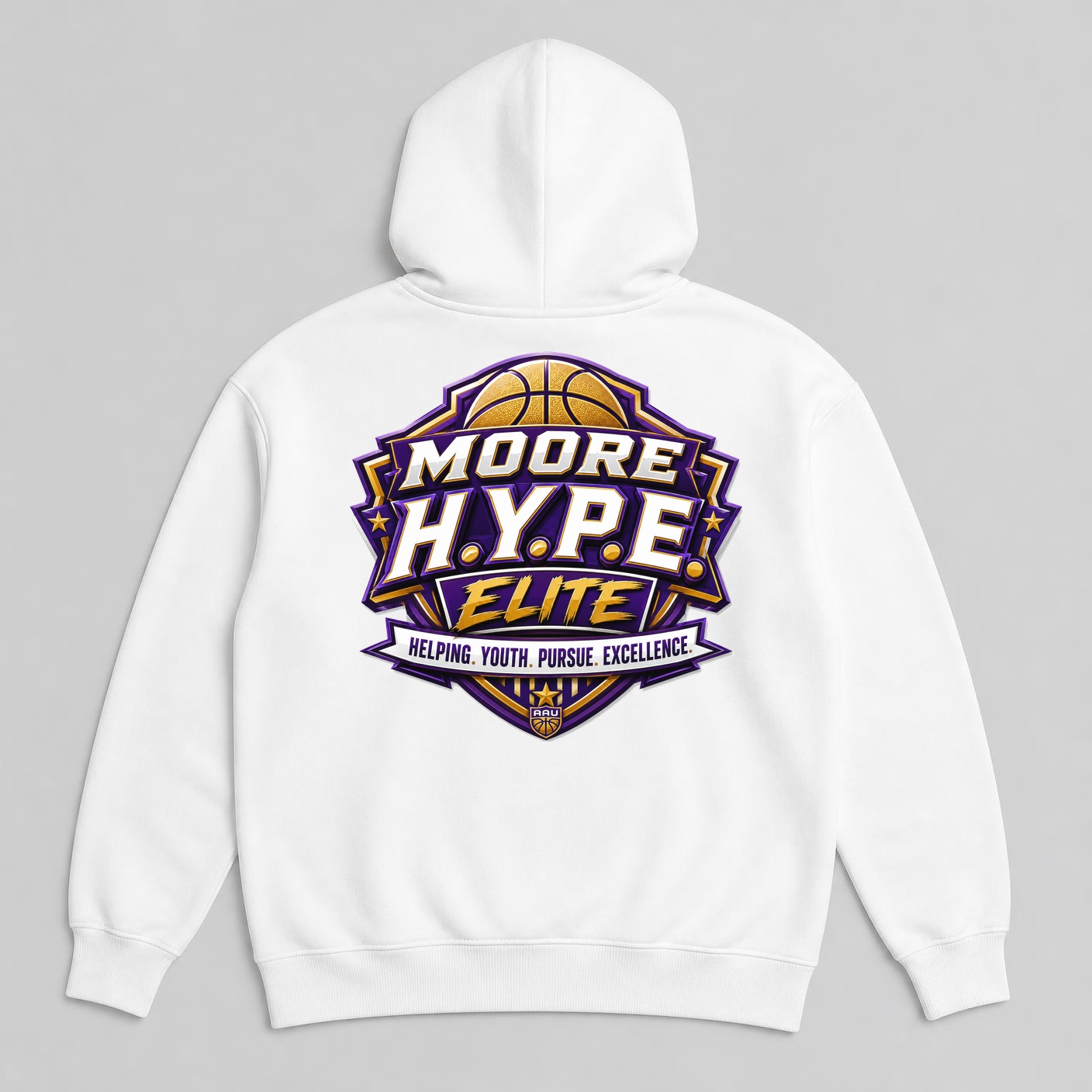 Moore H.Y.P.E. Elite White hoodie Back print mockup