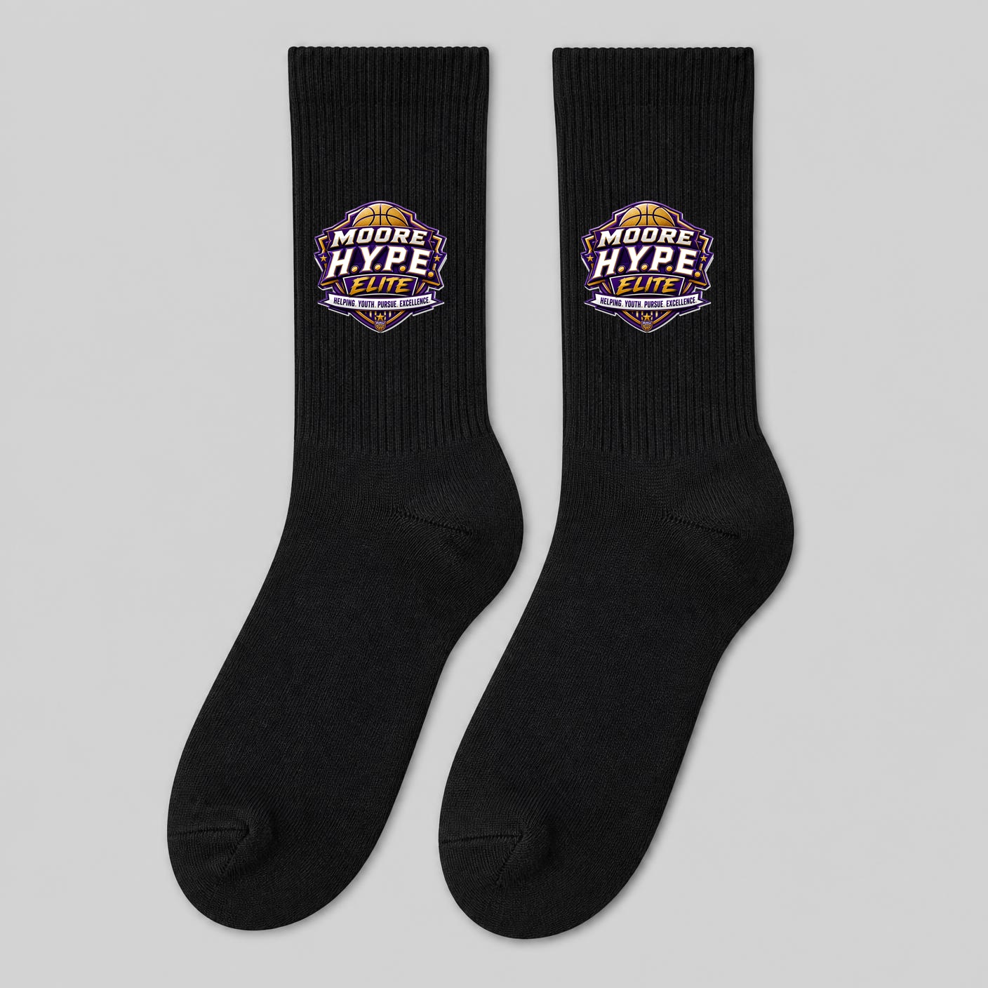 Moore H.Y.P.E. Elite Black crew socks mockup