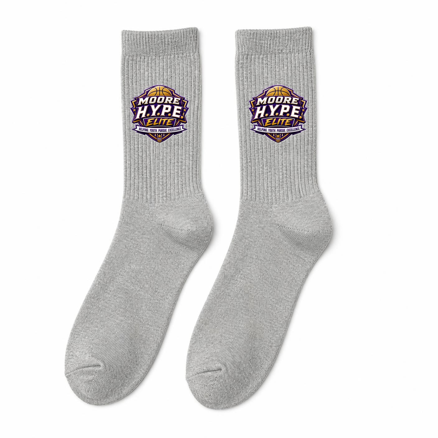 Moore H.Y.P.E. Elite Heather grey crew socks mockup