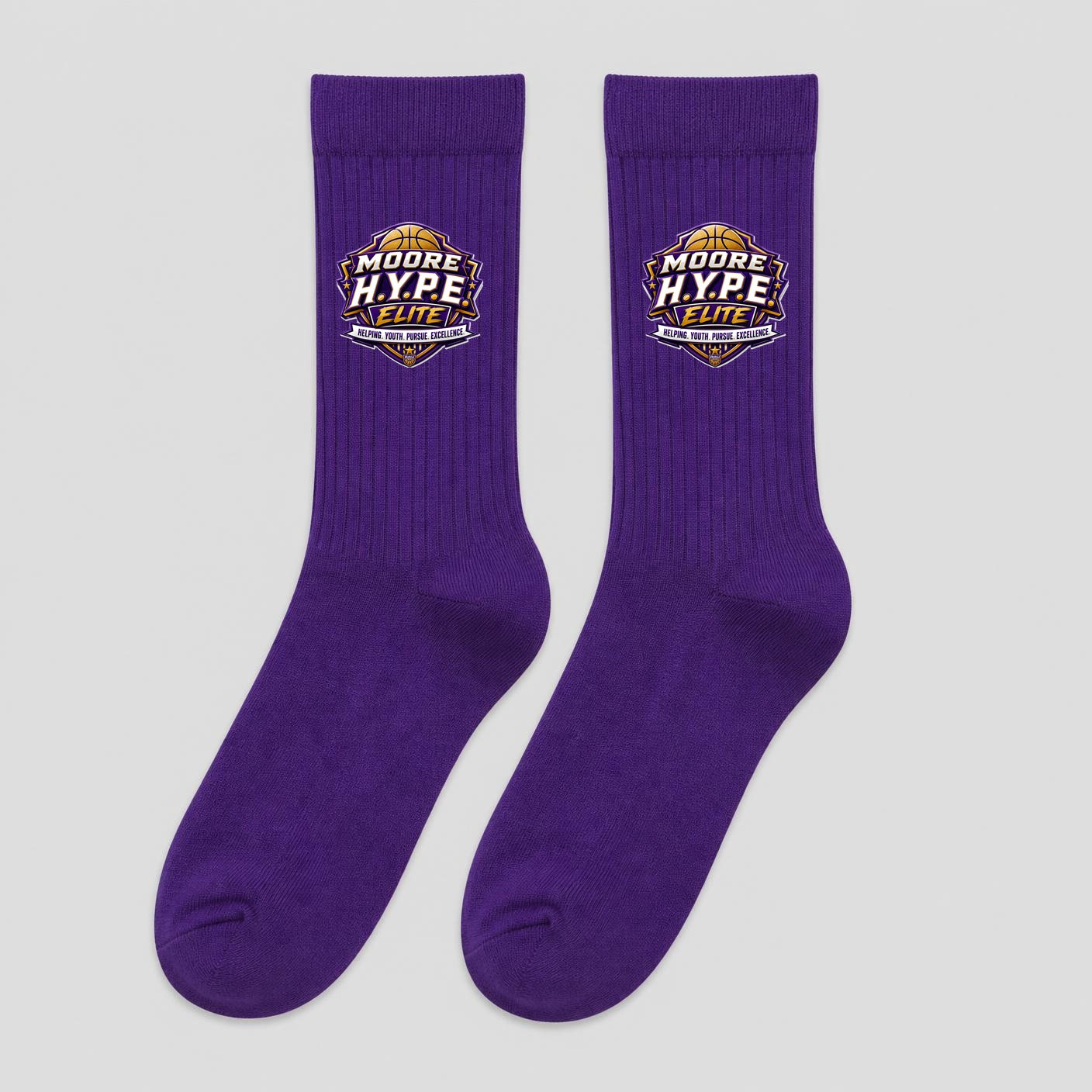 Moore H.Y.P.E. Elite Purple crew socks mockup