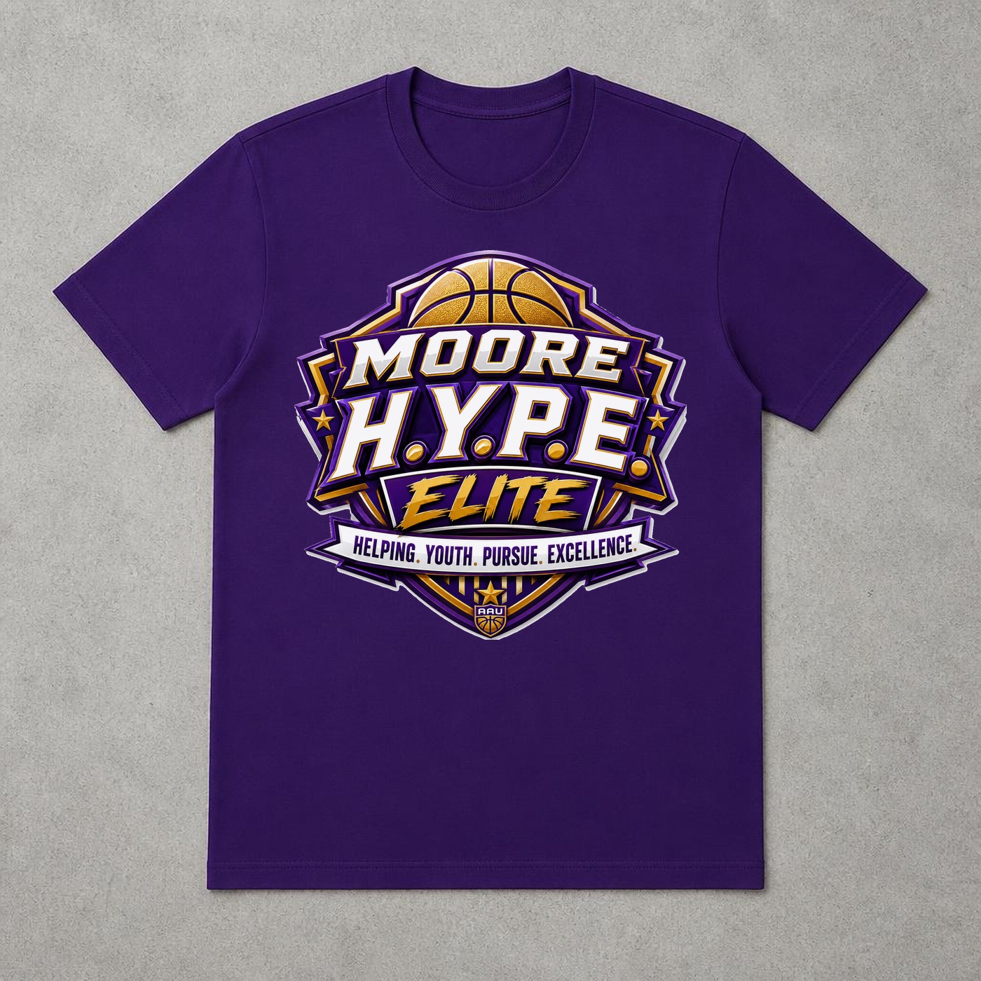 Moore H.Y.P.E. Elite Purple tee mockup