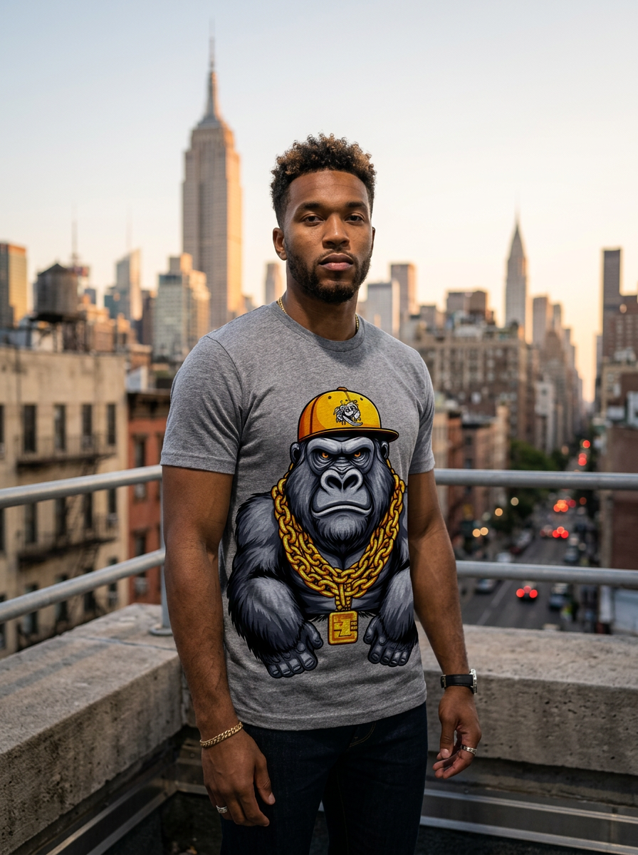 Model wearing Silverback Gold Chain t-shirt
