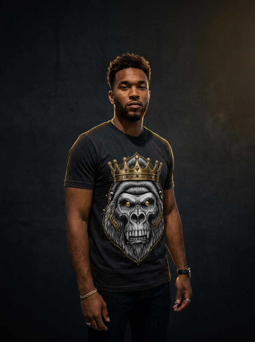 Model wearing Silverback King Crown t-shirt