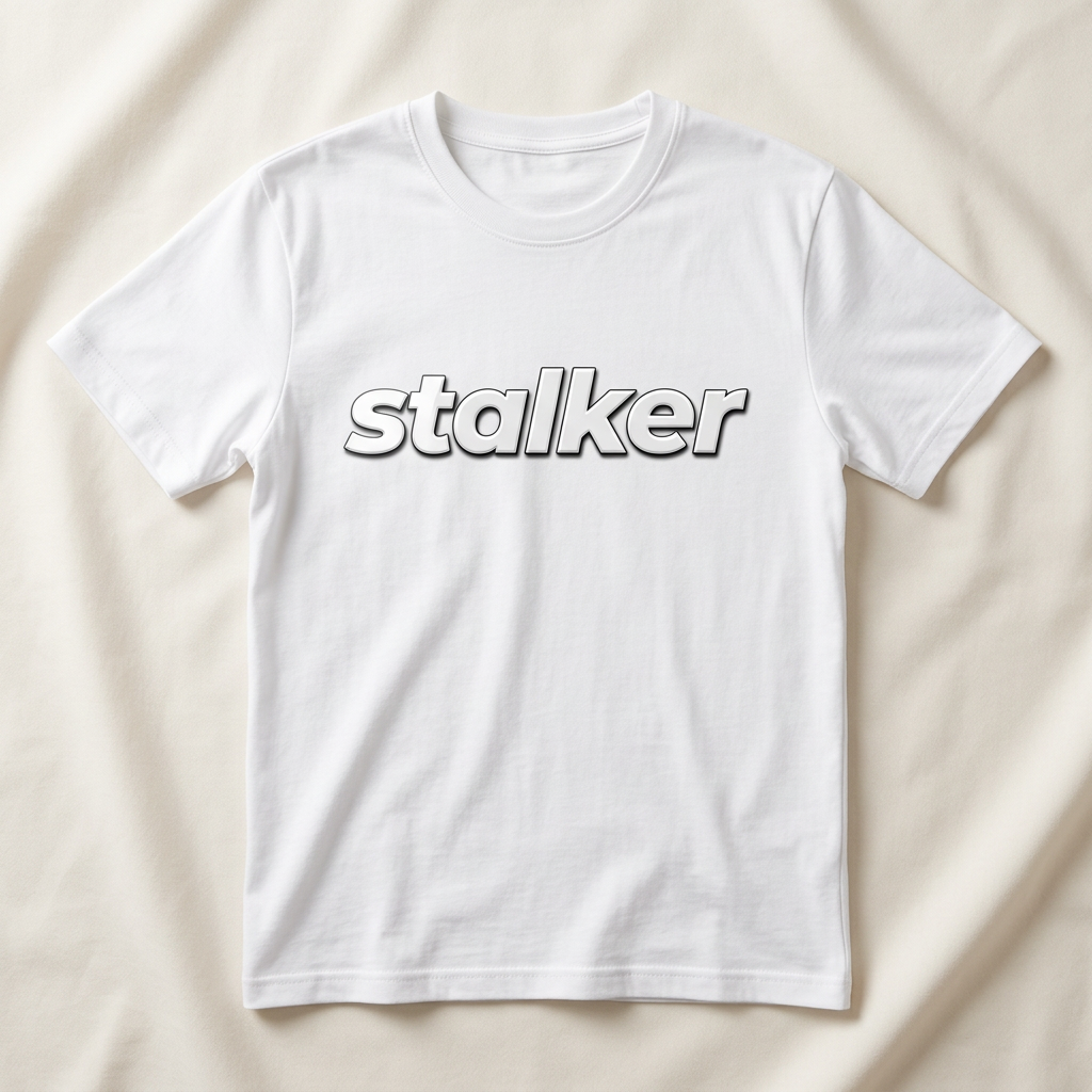 Stalker white wordmark t-shirt mockup on White shirt
